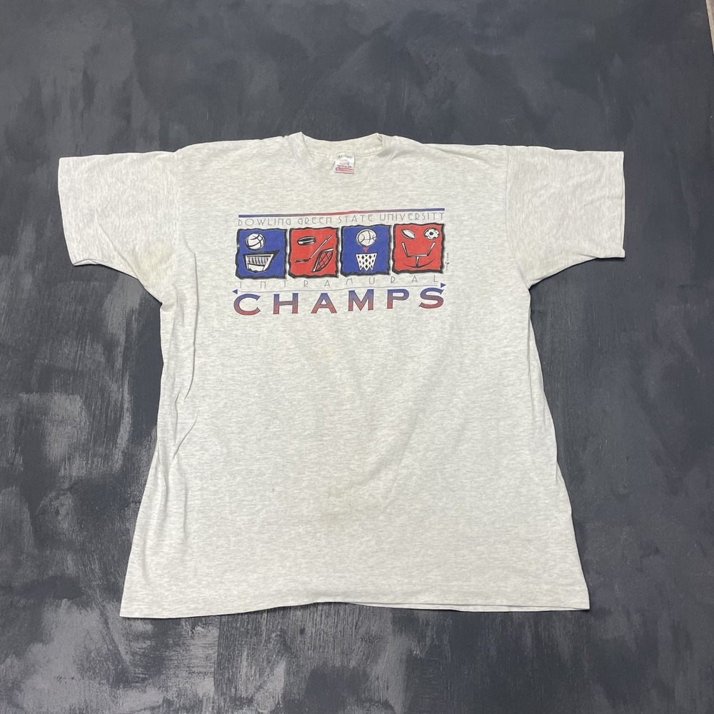 Vintage BGSU Intramural Champs T Shirt Men XL Grey 1990s Fruit of the Loom